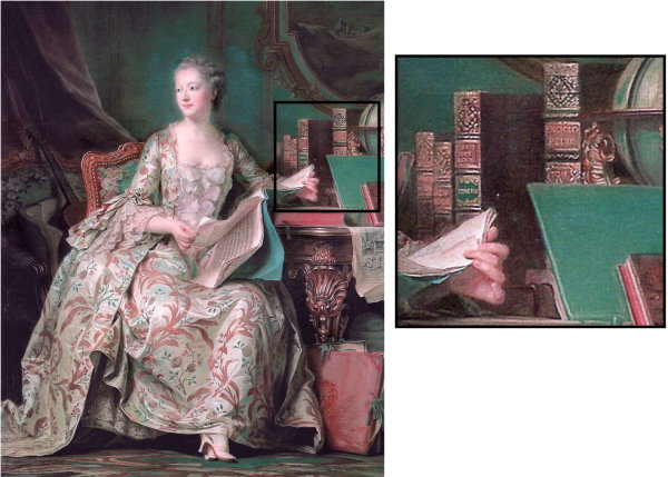 Madame de Pompadour mit der Enzyklopädie.