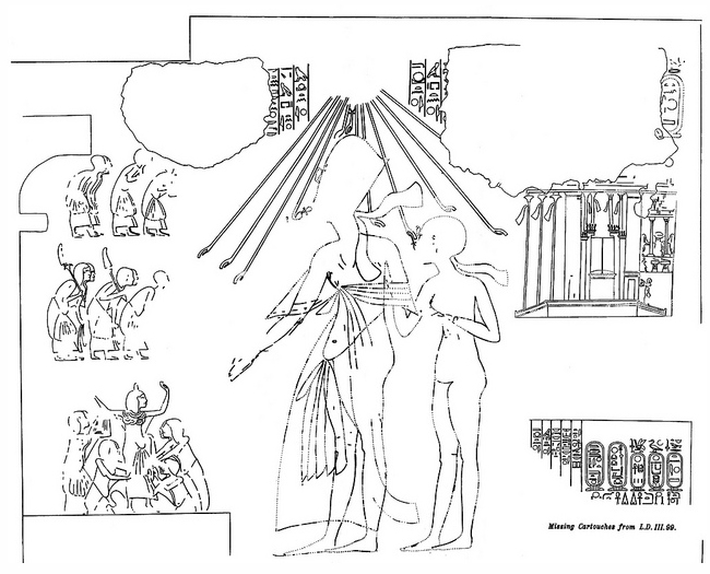 Zeichnung eines Reliefs von Pharao Semenchkare.