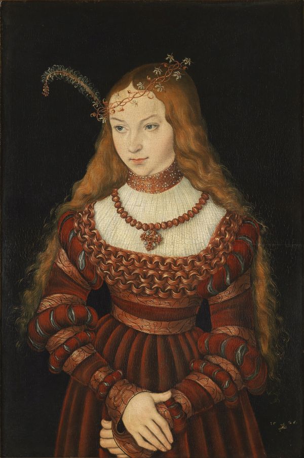 Brautportrait der Sibylle von Kleve, Lucas Cranach 1526. Sie heiratete nach Jülich-Kleve-Berg ein.