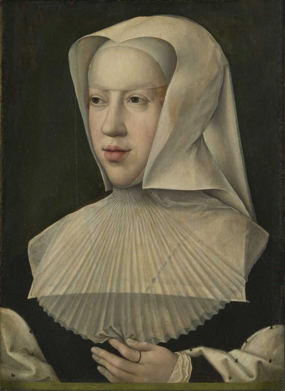 Portrait von Margarete von Österreich in Witwentracht, Protagonistin im Roman "Der Damenfriede".