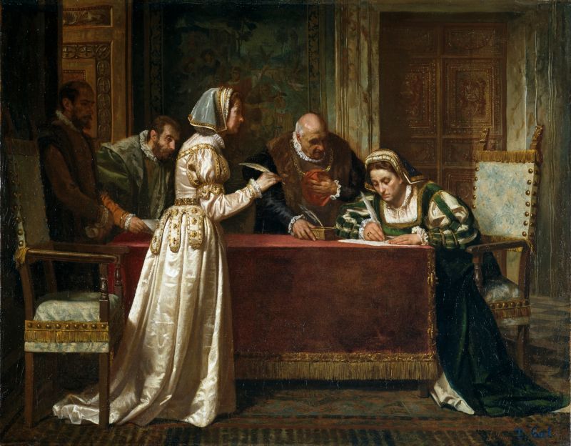 Der Damenfriede von Cambrai wird unterzeichnet, Gemälde aus dem 19. Jahrhundert.