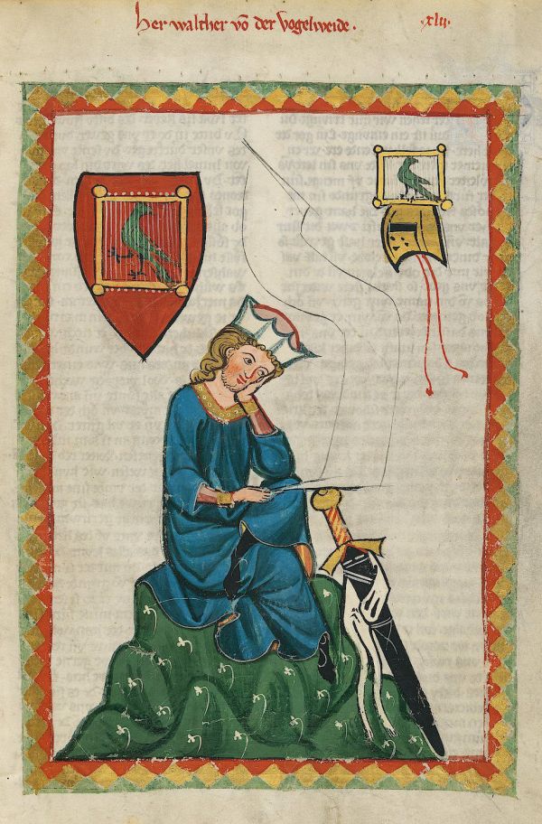 Walther von der Vogelweide, abgebildet im Codex Manesse.