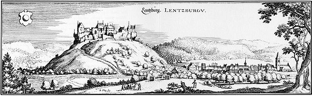 Die Lenzburg in einem frühneuzeitlichen Stich.